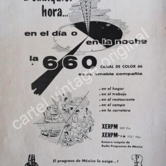 CARTEL ANTIGUO ORIGINAL DE ESTACION DE RADIO XERPM 660. MONTERREY 1959