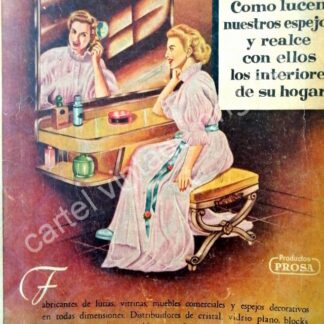 CARTEL ANTIGUO ORIGINAL DE FABRICA DE ESPEJOS DE FRANCISCO ROSALES Y HNO. 1942 MONTERREY