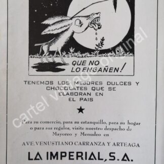 CARTEL ANTIGUO ORIGINAL DE FABRICA DE DULCES Y CHOCOLATES LA IMPERIAL 1959 MONTERREY