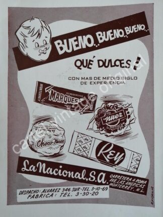 CARTEL ANTIGUO ORIGINAL DE FABRICA DE DULCES LA NACIONAL S.A 1959 MONTERREY