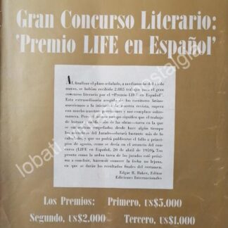 CARTEL ANTIGUO ORIGINAL DE CONVOCATORIA CONCURSO LITERARIO LIFE EN ESPAÑOL, 1960 / MUY RARO