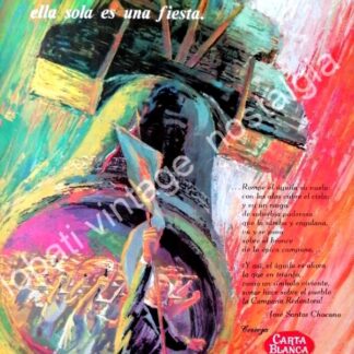 CARTEL ANTIGUO ORIGINAL DE CERVEZA CARTA BLANCA FIESTA PATRIA, 1960s. PUBLICIDAD ARTISTICA