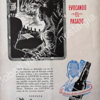 CARTEL ANTIGUO ORIGINAL DE CERVEZA SATURNO 1946 CERVECERIA CUAUHTEMOC /RARO