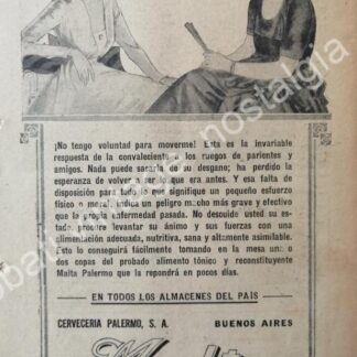CARTEL ANTIGUO ORIGINAL DE CERVEZA TONICO PALERMO, ARGENTINA 1927