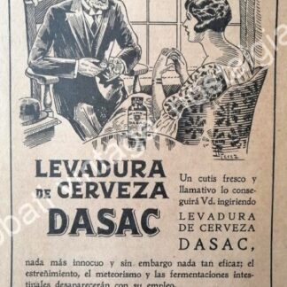 CARTEL ANTIGUO ORIGINAL DE CERVEZA TONICO DASAC 1926 ARGENTINA / RARO