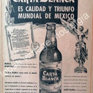 CARTEL ANTIGUO ORIGINAL DE CERVEZA CARTA BLANCA PREMIO DE MUNICH 1960 / RARO