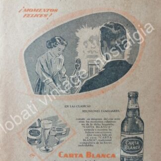 CARTEL ANTIGUO ORIGINAL DE CARTELITO CERVEZA CARTA BLANCA 60s LA CERVEZA DEL HOGAR