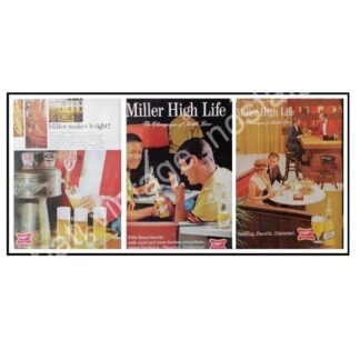 CARTEL ANTIGUO ORIGINAL DE SET DE 3 AFICHES, CERVEZA MILLER AÑOS 60s