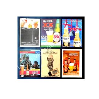 CARTEL ANTIGUO ORIGINAL DE SET DE 6 AFICHES, CERVEZAS MAS POPULARES 1960s Y 70s