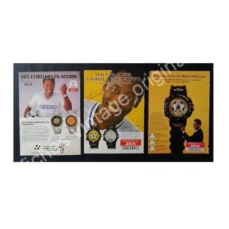 CARTEL ANTIGUO ORIGINAL DE 3 FICHES. FUTBOLISTA PELE Y RELOJES SEIKO 1990 / FEP