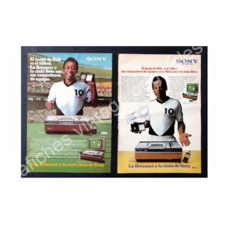 CARTEL ANTIGUO ORIGINAL DE 2 FICHES. FUTBOLISTA PELE Y SONY BETAMAX 1980s / FEP