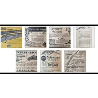 CARTEL ANTIGUO ORIGINAL DE SET DE 7 AFICHES DE ARMAS AÑOS 20s-60s