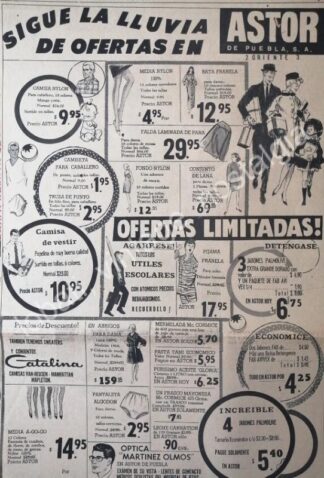 CARTEL ANTIGUO ORIGINAL DE TIENDA ASTOR 1967 PUEBLA