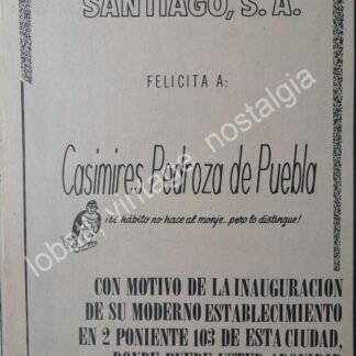 CARTEL ANTIGUO ORIGINAL DE INAUGURAN CASIMIRES PEDROZA, PUEBLA 1969 / RARO