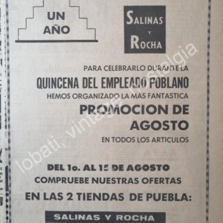 CARTEL ANTIGUO ORIGINAL DE TIENDA SALINAS Y ROCHA QUINCENA DEL EMPLEADO 1969