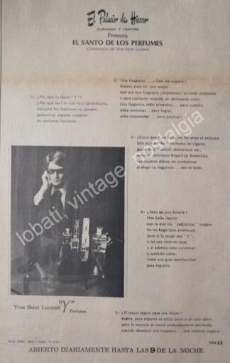CARTEL ANTIGUO ORIGINAL DE YVEAS SAINT LAURENT EN EL PALACIO DE HIERRO 1969. TIENDA /FEP