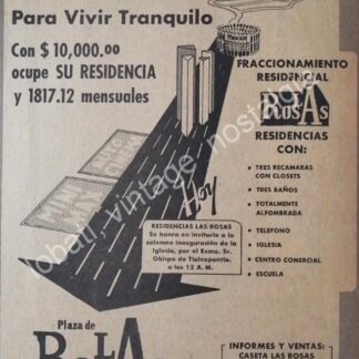 CARTEL ANTIGUO ORIGINAL DE COLONIA. PLAZA DE LAS ROSAS MATTAR BIENES RAICES S.A 1969
