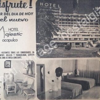 CARTEL ANTIGUO ORIGINAL DE HOTEL MAJESTIC ACAPULCO 1960s / HOTELES