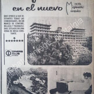 CARTEL ANTIGUO ORIGINAL DE HOTEL MAJESTIC ACAPULCO 1960s