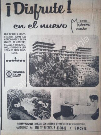 CARTEL ANTIGUO ORIGINAL DE HOTEL MAJESTIC ACAPULCO 1960s