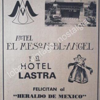 CARTEL ANTIGUO ORIGINAL DE HOTEL EL MESON DEL ANGEL , PUEBLA 1967