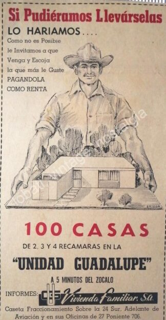 CARTEL ANTIGUO ORIGINAL DE AFICHE COLONIA. UNIDAD GUADALUPE. PUEBLA 1967