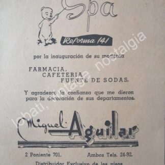 CARTEL ANTIGUO ORIGINAL DE PISOS MIGUEL AGUILAR 1956 Y TIENDA SPA. PUEBLA