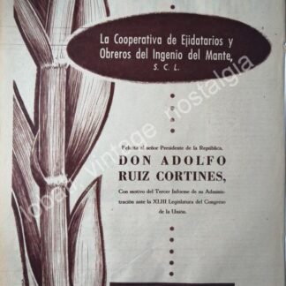 CARTEL ANTIGUO ORIGINAL DE COOPERATIVA INGENIO DEL MANTE 1955 DIBUJO DE LUIS AMENDOLLA