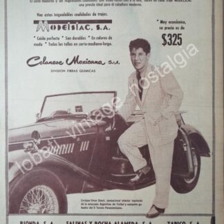 CARTEL ANTIGUO ORIGINAL DE ENRIQUE OMAR SIVORI Y CELANESE MEXICANA 1956/ FEP MUY RARO