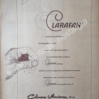 CARTEL ANTIGUO ORIGINAL DE CLARAFAN, DE CELANESE MEXICANA S.A 1956 / MUY RARO