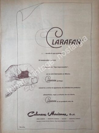 CARTEL ANTIGUO ORIGINAL DE CLARAFAN, DE CELANESE MEXICANA S.A 1956 / MUY RARO