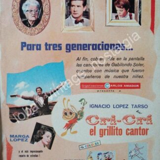 CARTEL ANTIGUO ORIGINAL DE IGNACIO LOPEZ TARZO, CRI CRI EL GRILLITO CANTOR 1963 /FEP /2