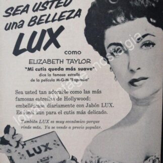 CARTEL ANTIGUO ORIGINAL DE CARTELITO. LIZ TAYLOR Y JABONES LUX 1954 / FEP