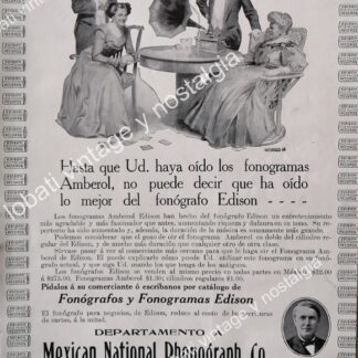 CARTEL ANTIGUO ORIGINAL DE FONOGRAFOS EDISON 1910 MEXICAN NATIONAL PHONOGRAPH /SUPER RARO