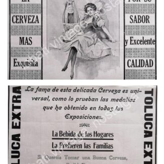 CARTEL ANTIGUO ORIGINAL DE CERVEZA TOLUCA EXTRA 1910 / MUY RARO