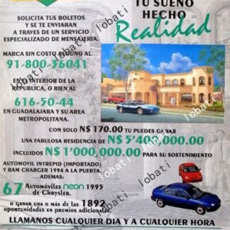 CARTEL ANTIGUO ORIGINAL DE PUBLICIDAD RETRO DEL SORTEO TEC GUADALAJARA 1994