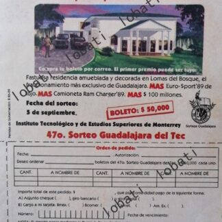CARTEL ANTIGUO ORIGINAL DE PUBLICIDAD RETRO DEL SORTEO TEC GUADALAJARA 1989