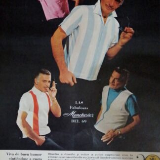CARTEL ANTIGUO ORIGINAL DE MAURICIO GARCES Y CAMISAS MANCHESTER 1968 /FEP 16