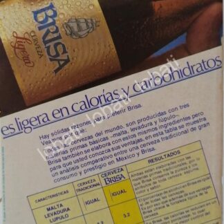 CARTEL ANTIGUO ORIGINAL DE CERVEZA BRISA 1985s MINI CARTEL LA PRIMERA CERVEZA LIGHT /3