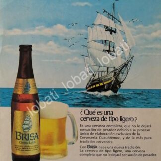 CARTEL ANTIGUO ORIGINAL DE CERVEZA BRISA 1970s MINI CARTEL LA PRIMERA CERVEZA LIGHT /2