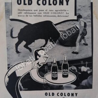 CARTEL ANTIGUO ORIGINAL DE MINI CARTEL REFRESCOS OLD COLONY 1940s / SUPER RARO