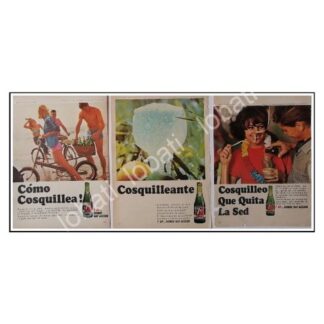 CARTEL ANTIGUO ORIGINAL DE SET DE 3 MINI CARTELES REFRESCOS 7up 1966