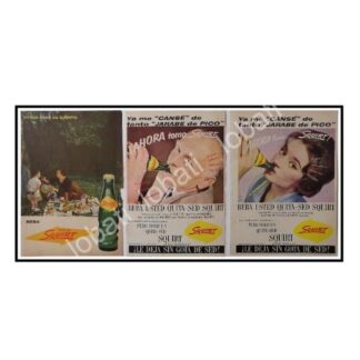 CARTEL ANTIGUO ORIGINAL DE 3 MINI CARTELES REFRESCOS SQUIRT. 1961 /3