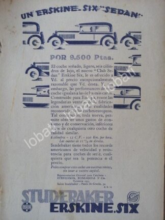 CARTEL ANTIGUO ORIGINAL DE AUTOS STUDEBAKER ERSKINE SIX CLUB SEDAN 1926 /130