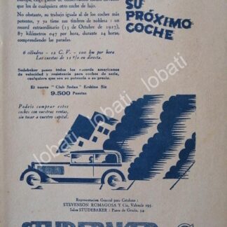 CARTEL ANTIGUO ORIGINAL DE AUTOS STUDEBAKER ERSKINE SIX CLUB SEDAN 1926 /129 /RARO