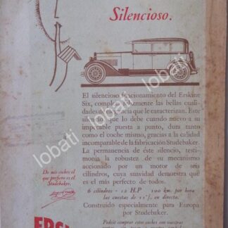 CARTEL ANTIGUO ORIGINAL DE AUTOS STUDEBAKER ERSKINE SIX 1926 /127 / RARO