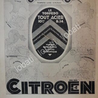 CARTEL ANTIGUO ORIGINAL DE AUTOS CITROEN TORPEDO 1926 /124 / SUPER RARO