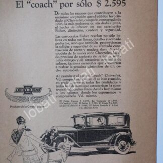 CARTEL ANTIGUO ORIGINAL DE AUTOS CHEVROLET COACH 1927 /123 / MUY RARO