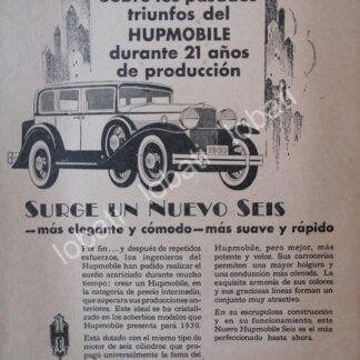 CARTEL ANTIGUO ORIGINAL DE AUTOS HUPMOBILE SEIS 1927 /116