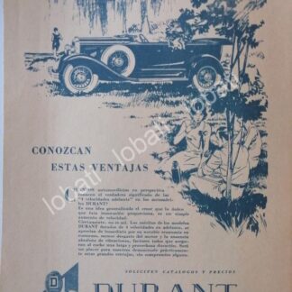CARTEL ANTIGUO ORIGINAL DE AUTOS DURANT 66 1926 / SUPER RARO